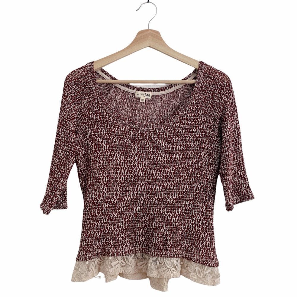 Maison Jules Red Marled Knit Lace Trim Top XS​​​​​​​​​​​​​​​​​​​​​​​​​​​​​​